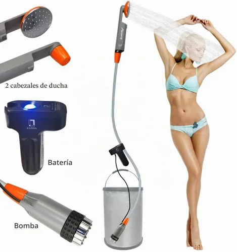 Vista 2 de Ducha portátil para campamento, bomba de ducha compacta con batería recargable USB, cabezal de ducha de mano al aire libre para campamento