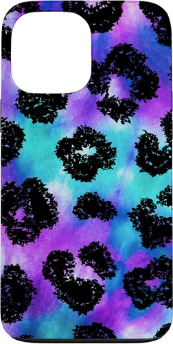 Vista 23 de iPhone 16 Purple Turquoise Black Leopard Tie Dye Print Cheetah Pattern Case