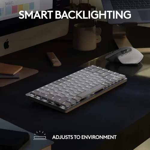 Vista 4 de Logitech MX Mechanical Mini para Mac - Teclado inalámbrico iluminado, interruptores de rendimiento de perfil bajo, teclas táctiles silenciosas, Gris