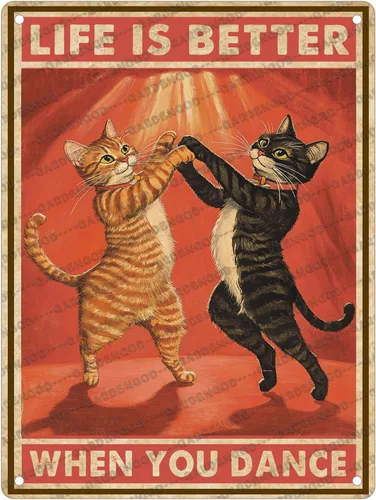 Vista 28 de Cartel de metal divertido vintage con diseño de gato de cocina con texto en inglés «Cat Never Trust A Skinny Cook», póster de metal para el hogar