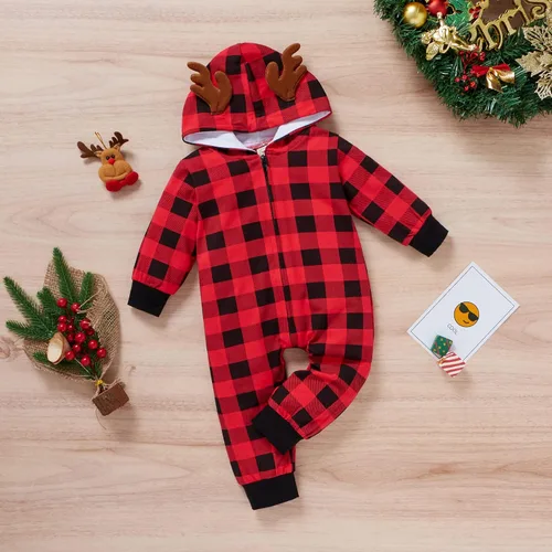 Vista 9 de CMJYYHKY My Frist Christmas Baby Plaid Clothes Cute Infant One Piece Romper Antlers Christma Toddler Outfits