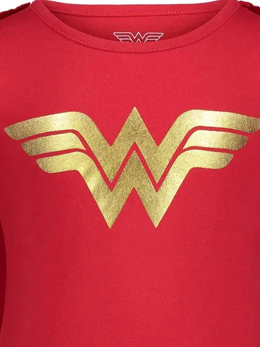 Vista 8 de DC Comics Disfraz de la Liga de la Justicia de Mujer Maravilla para niñas camiseta con falda de tul diadema y capa juego de 4 piezas para niños