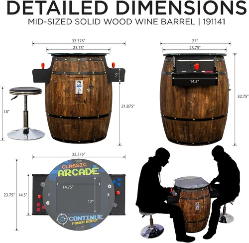 Vista 7 de Creative Arcades - Máquina arcade de tamaño completo de grado comercial estilo barril de vino Estándar/M/L Juegos clásicos 2 joysticks Sanwa
