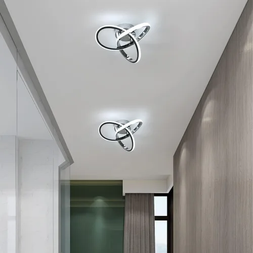 Vista 9 de Lámpara de Techo LED Moderna, Lámpara de Techo de 22W LED 6500K Blanco Frío Diseño Espiral para Pasillo de Corredor Balcón Cocina (Plateado)