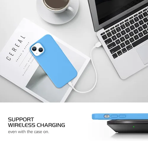 Vista 7 de DOMAVER Funda para iPhone 13, funda de teléfono para iPhone 13, silicona líquida, gel suave, forro de microfibra, funda protectora a prueba de Azul
