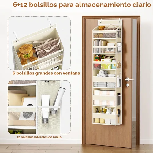Vista 4 de Organizador para colgar sobre la puerta, 6 niveles detrás de la puerta Beige