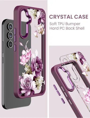 Vista 9 de Funda de teléfono con flores transparentes para Samsung Galaxy A54 Golden Shield Flower Series-Púrpura claro