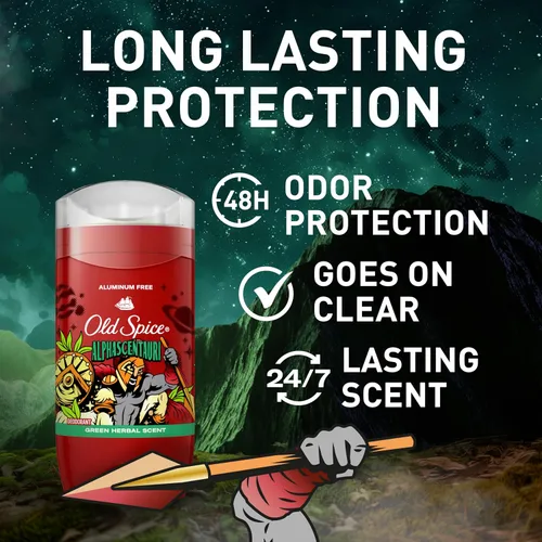 Vista 2 de Old Spice Desodorante sin aluminio para hombres, protección contra olores 24/7, frescura 24/7 y aroma duradero, se pone transparente, Alphascentauri