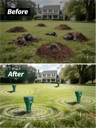 Vista 6 de Mole Repellent Solar Powered for Lawns,Waterproof Gopher & Groundhog Repellent with Variable Sonic Vbration,Easy Twist Stakes for Yard & Garden,Get