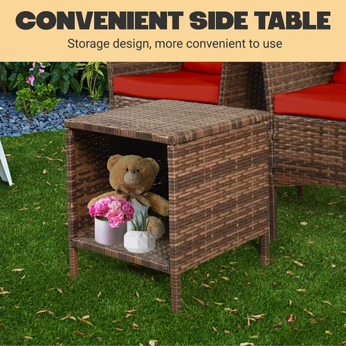 Vista 5 de Tappio Juego de 3 piezas para conversación de patio, muebles de porche y balcón, muebles de chat al aire libre, sillas de mimbre y mesa almacenable