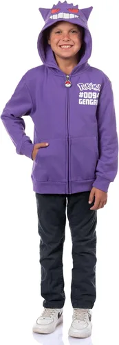 Vista 6 de Mad Engine Sudadera con capucha Pokémon para niños Gen 01 con cierre y disfraz 3D de personaje (Gengar)