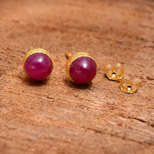 Vista 3 de Certified Handmde Solid 18K Yellow Gold Stud Earrings Natural Gemstone Birthstone Stud Earrings For Women