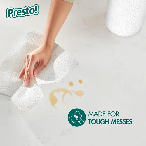Vista 4 de Presto! Toallas de papel, 128 hojas, 6 rollos Flex-a-Size Rollo familiar 3 paquetes de 2 Blanco