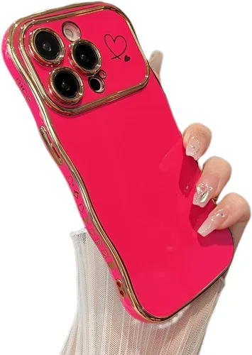 Vista 18 de ZTOFERA Funda para iPhone 11 de 6.1 pulgadas, bonita funda con marco ondulado rizado con patrón de corazón de amor, borde chapado de lujo