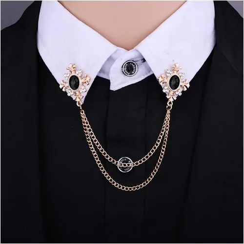 Vista 2 de Broche de cadena con borlas de cristal cruzado, con borlas de diamantes de imitación, pasadores dorados y plateados para hombres y mujeres, traje