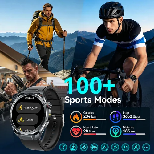 Vista 5 de Military Smart Watches for Men with LED Flashlight, Tactical Rugged Smart Watch with 1.45" HD, 3ATM Waterproof & Compass, Sports Fitness Tracker