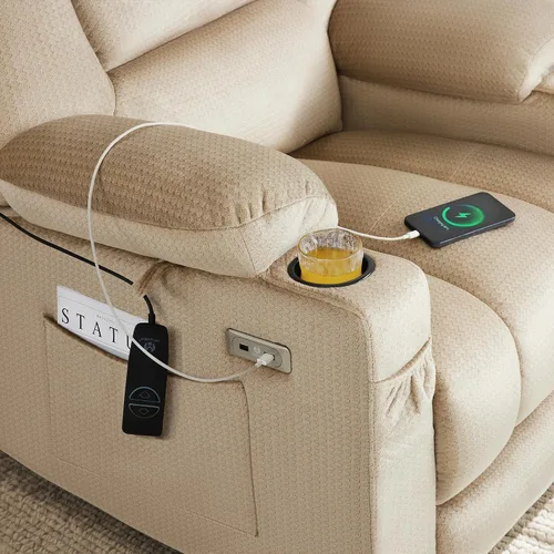 Vista 7 de MCombo Silla reclinable con calor y masaje para sala PR670 (beige)