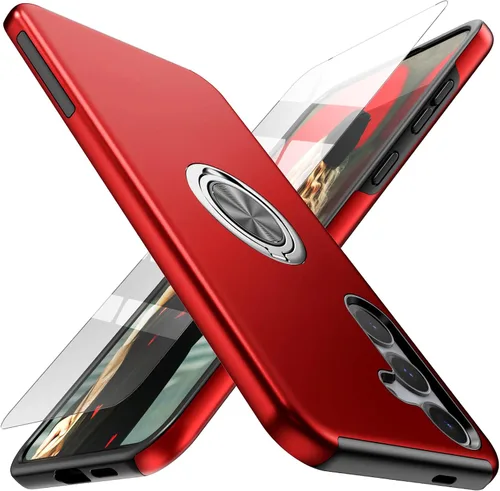 Vista 14 de Funda para Samsung Galaxy S26 con protector de pantalla de vidrio templado, híbrida 2 en 1, funda protectora delgada duradera con anillo magnético