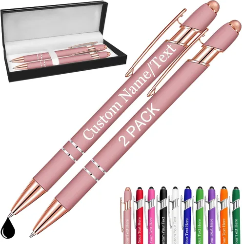 Vista 28 de Bolígrafos personalizados con nombre, paquete de 10 bolígrafos personalizados a granel, bolígrafo de tinta negra grabada con punta de lápiz óptico