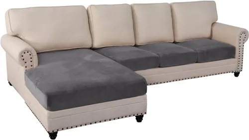 Vista 9 de Fundas de cojín de terciopelo elástico de 3 piezas para sofá en forma de L, funda de diván, protector de muebles para sofá seccional Negro