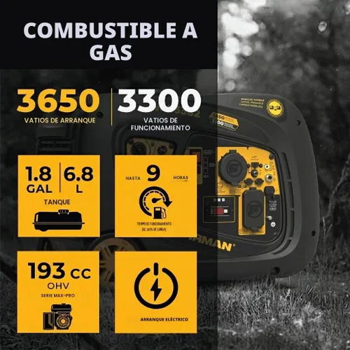 Vista 2 de FIRMAN Generador Portátil Inversor W03383, 3650W Arranque Remoto Potencia a Gas, 3300W Vatios de Funcionamiento, Silenciador Silencioso Serie