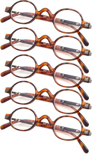 Vista 6 de 5-pack Mini Oval Round Reading Glasses with Spring Temple Sunshine Readers