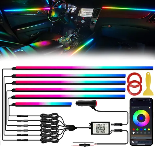 Vista 10 de Luces LED acrílicas para coche, tira de luz interior RGB de 43.3 pulgadas