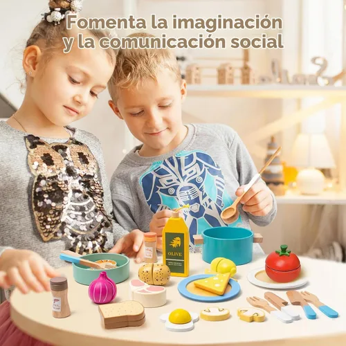 Vista 5 de Juego de cocina para niños pequeños, accesorios de cocina, ollas y sartenes Azul