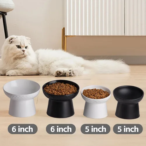 Vista 6 de Pequeños cuencos elevados de cerámica para gatos, cuencos elevados inclinados para alimentos o agua, sin estrés, prevención de reflujo, aptos