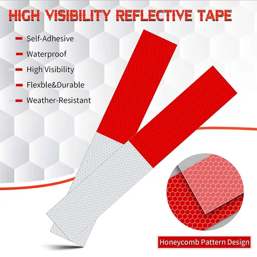 Vista 4 de Cinta reflectante, 2 x 12 x 20 unidades, cinta reflectante impermeable para exteriores, impermeable, para remolques, rojo/blanco autoadhesivo
