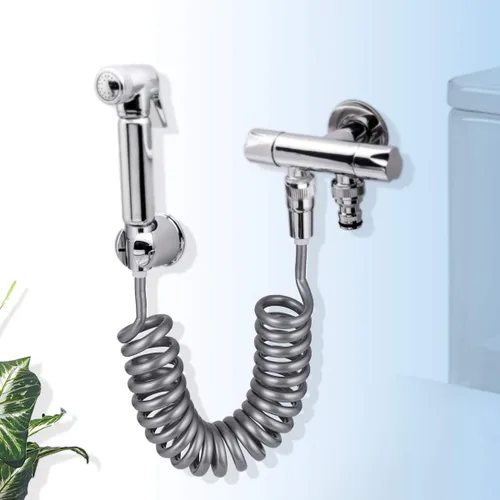 Vista 2 de Manguera de resorte para bidé, tubo de ducha flexible, antitorsión y estirable hasta 6.6 ft para agua de fontanería, inodoro, bidé, pulverizador