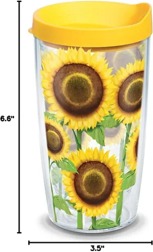 Vista 12 de Tervis Vaso de plástico con diseño de girasoles con envoltura y tapa amarilla, 16 onzas, transparente
