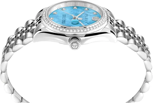 Vista 2 de Philipp Plein Date Superlative Collection Luxury Womens Watch Timepiece with a Silver Bracelet Featuring a Stainless Steel Case and Blue Dial