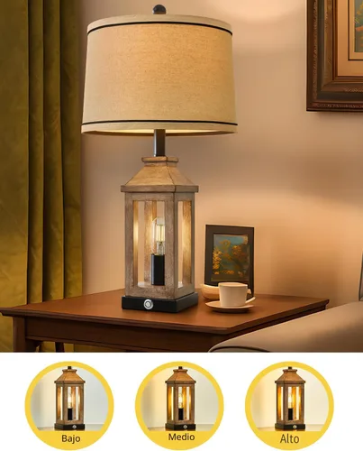 Vista 3 de G-SAFAVA Lámparas de mesa de granja de 23.75 pulgadas, puertos de carga USB A+C, lámpara de control táctil regulable de 3 vías, luz nocturna