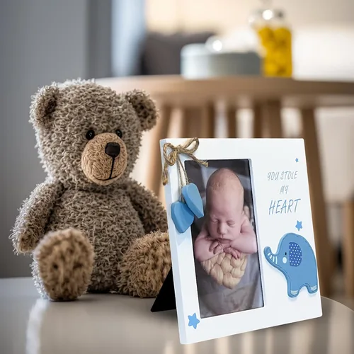 Vista 6 de Marco de fotos de madera para recién nacido con texto en inglés "You Stole My Heart", perfecto para baby shower, regalo de embarazo, regalos