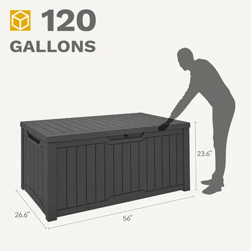 Vista 7 de DWVO Caja de almacenamiento al aire libre de 120 galones, resina resistente a la intemperie, versátil para muebles de patio, cojines de exterior