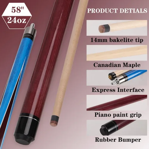 Vista 3 de Heavy Hitter Jump Break Cue 3-Piece, 23oz~25oz 14mm Bakelite Tip Pool Cue for Effortless Jumps