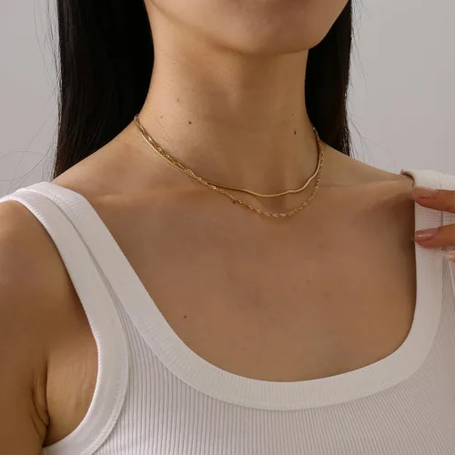 Vista 5 de Cadena de serpiente chapada en oro de 18 quilates, collar de espiga en capas, gargantilla para mujer, collares delicados con dije de lunares