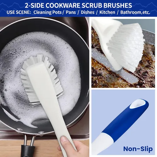 Vista 6 de CELOX Juego de cepillos de cocina con mango ergonómico, cepillos de limpieza profunda, incluye cepillo para platos (azul)