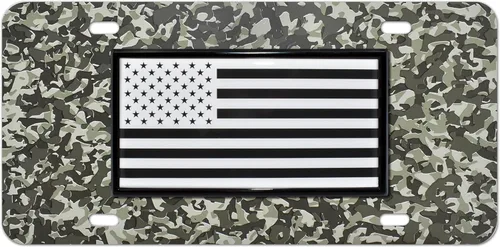 Vista 14 de Elektroplate Placa de matrícula negra con bandera de Estados Unidos invertida