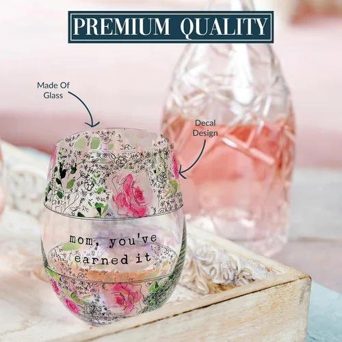 Vista 4 de Pavilion Gift Company - Vaso de vino sin tallo de 18 onzas para mamá, regalos para mamá de hija, hijo, niños, regalos del día de la madre para mamá