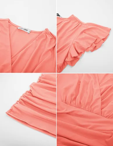 Vista 8 de GRACE KARIN Blusa elegante para mujer, cuello en V, manga larga, ajustada, fruncida