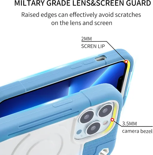 Vista 4 de MARKILL Funda magnética para iPhone 13 Pro Max, compatible con MagSafe, protección de grado militar, color azul hielo