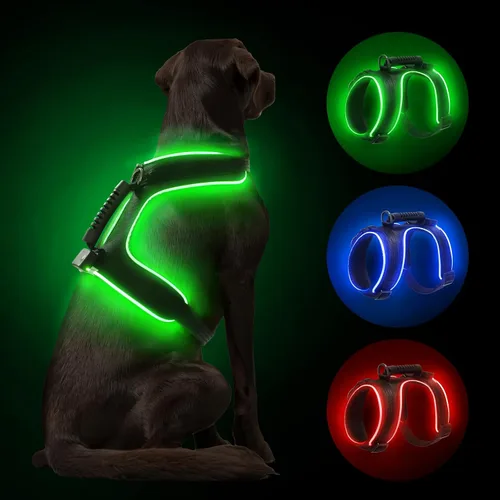 Vista 8 de MASBRILL Arnés con luz para perro, arnés iluminado para perro, recargable, sin tirones, arnés ajustable con luz LED para perros pequeños, medianos