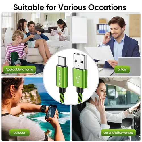 Vista 7 de Teyssor Cable USB C de 10 pies, paquete de 5 unidades de nailon trenzado USB A a tipo C, cable de carga rápida compatible con Samsung Galaxy S24 S23