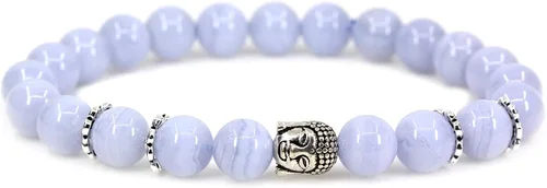 Vista 21 de Piedra preciosa natural con plata de ley 925 con cabeza de Buda de 0.315 in, cuentas redondas, pulsera elástica de 7 pulgadas Amatista