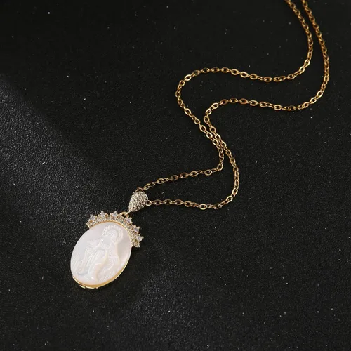 Vista 2 de HZMAN 14K Gold Plated Virgin Mary Necklace for Women Girls Religious Dainty Shell Material Our Lady of Guadalupe Amulet Pendant Jewelry Gift