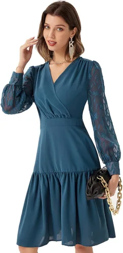 Vista 3 de GRACE KARIN Vestido de fiesta formal de otoño con cuello en V y manga larga para mujer