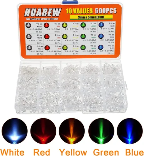 Vista 3 de 500 piezas de luz LED transparente, kit de diodo emisor de 0.118 pulgadas y 0.197 pulgadas para experimentos de proyectos científicos (multicolor)