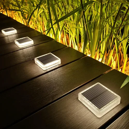 Vista 11 de Lacasa – Luces de terraza solares, paquete de 4 luces LED de 30LM para muelle, blanco cálido 2700K, luces de escalones exteriores alimentadas por